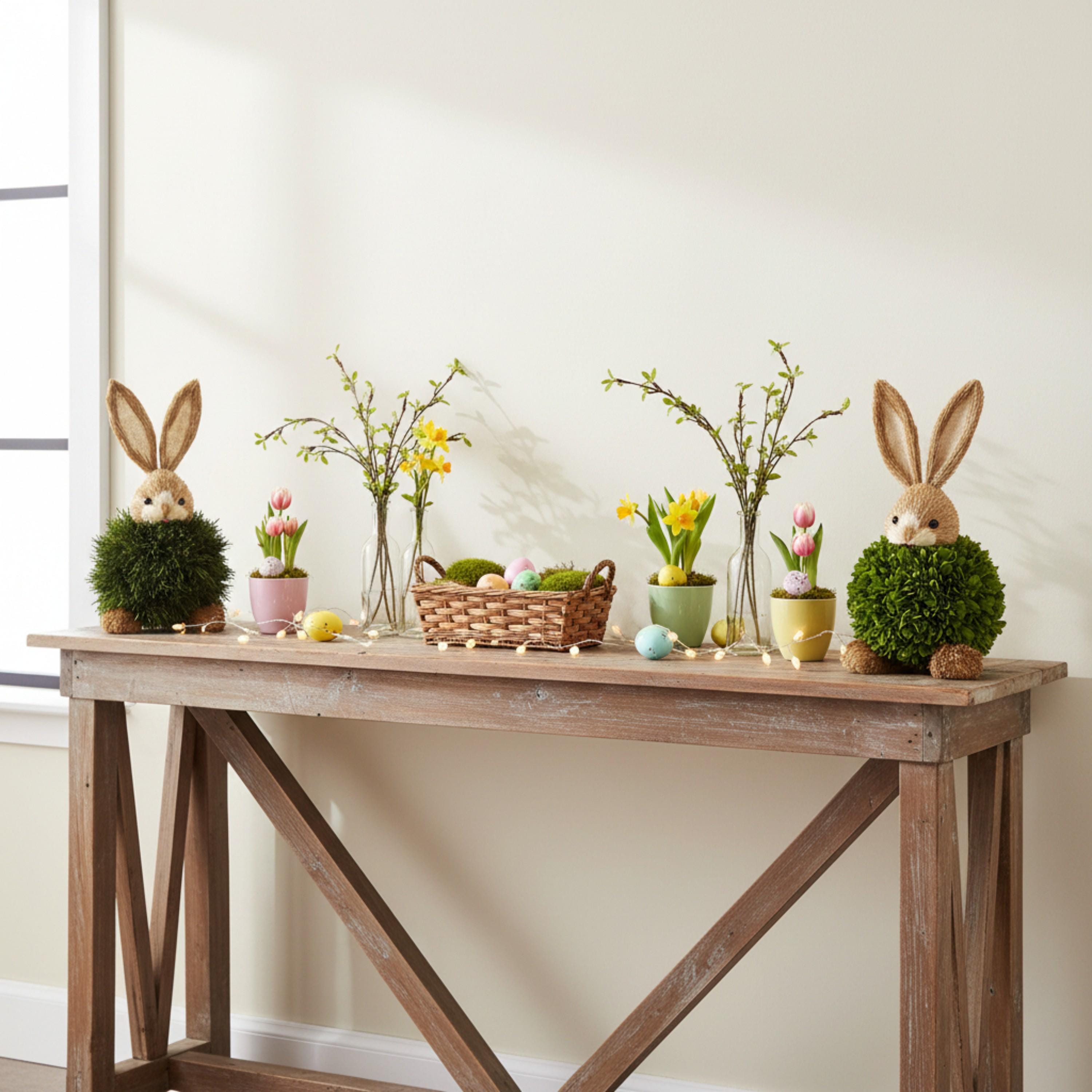 Boxwood Rabbit Preserved Single-ball Boxwood & Cypress Rabbit Shaped Topiary Decor Set ...