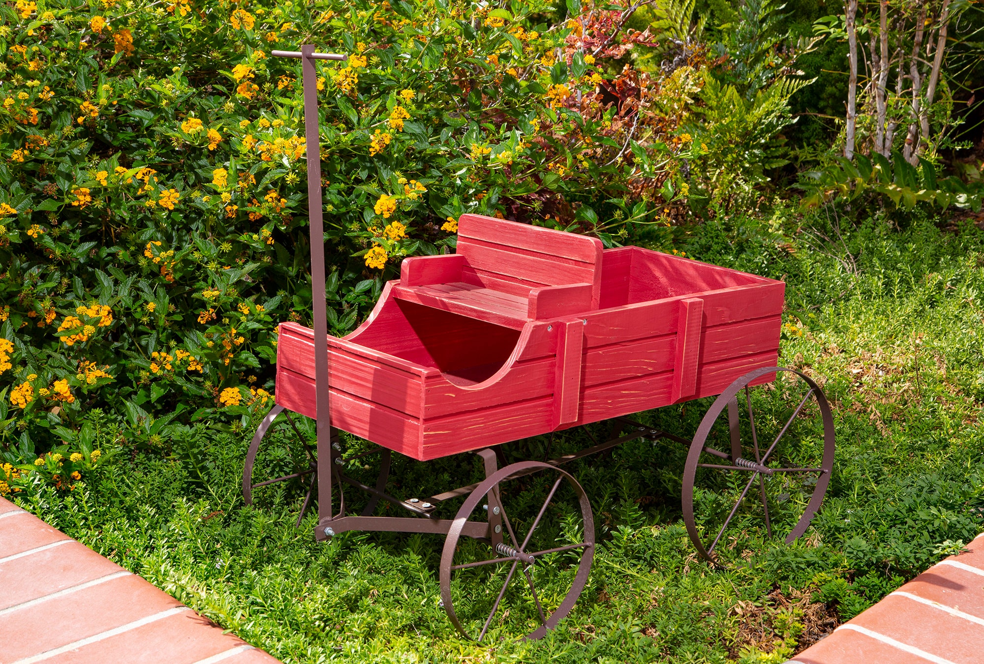 Small 21.5" Decorative Buckboard Wagon Planter, Cedar Wood, Classic Wooden Wagon, Amish Wagon Decorative Garden Planter #4941