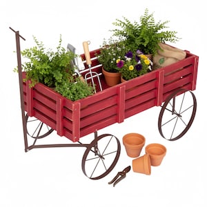 28.5" Decorative Wagon Garden Planter (4944) / Available in Red, Green & Gray Wagons
