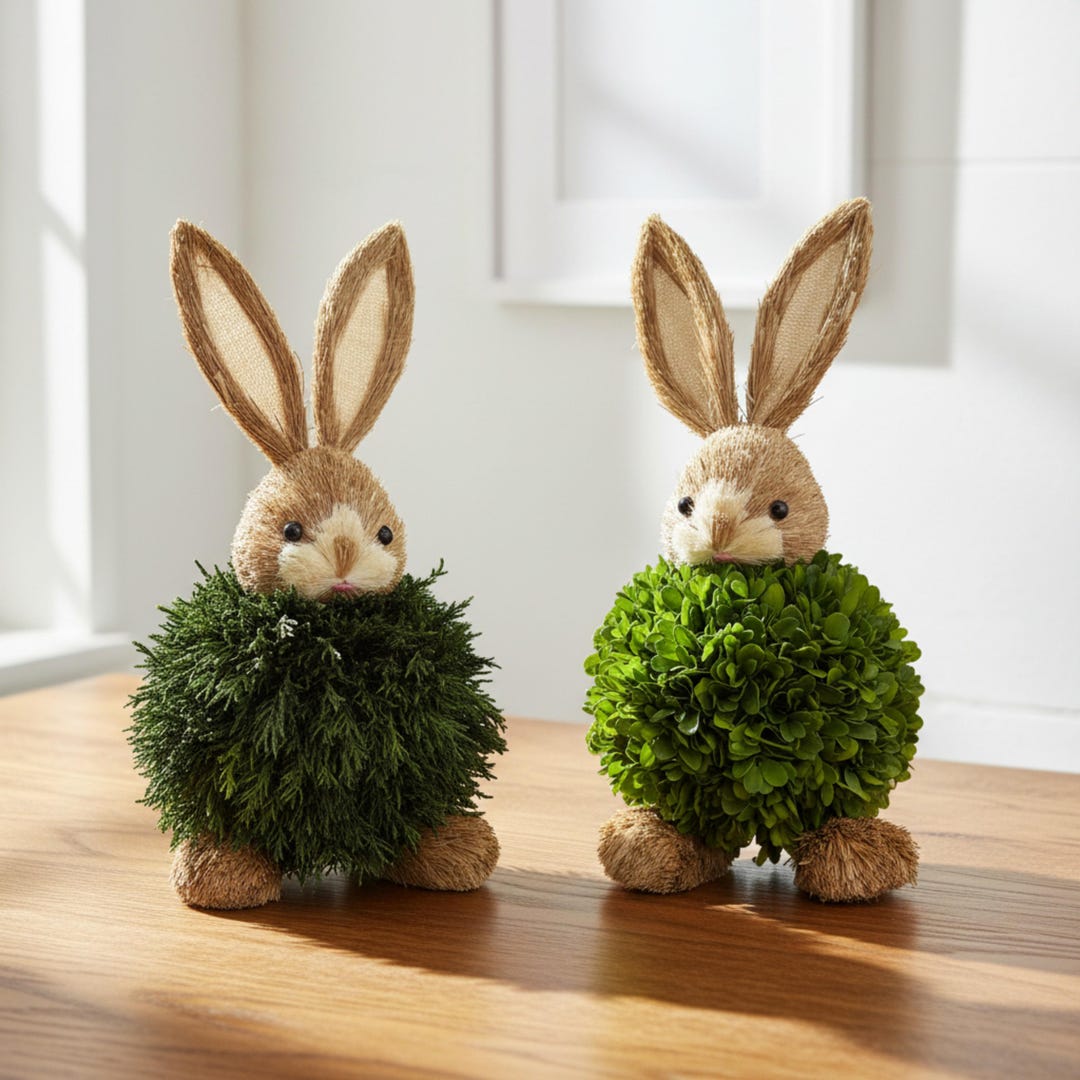 Preserved Single-ball Boxwood & Cypress Rabbit Shaped Topiary Decor Set ...