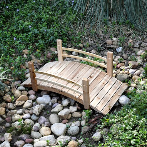 Garden Bridge, 4FT Cedar Wood Decorative Bridge, Classic Arch with Side shops Railings, Outdoor Decor for Garden and Pond #4980 (Natural Finish)