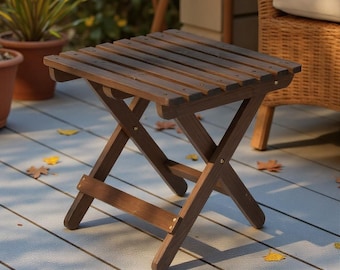 WAQ×DOORS　FOLDING WOOD TABLE GVN 20 Inch Hardwood Patio Folding Table with Slatted