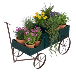 28" Large Cedar Wood Buckboard Wagon Planter: Amish Style Garden Decor / Available in Red, Green & Gray Wagons