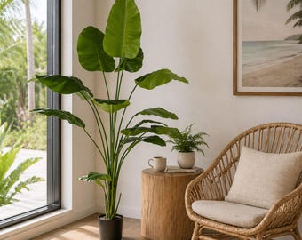 7ft Faux Traveller's Palm Tree, Tall Indoor Artificial Tropical Plant with Realistic Trunk for Home Decor