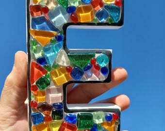 Large 3D Free-Standing Wood Letters with Handcrafted Glass Mosaic Design 5.5" Tall, Personalized, Custom, A-Z