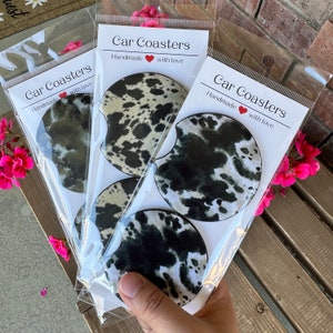 Western Cow Car Coasters- Car Cup Holder Coasters- Cowgirl Inspired Drink Mat