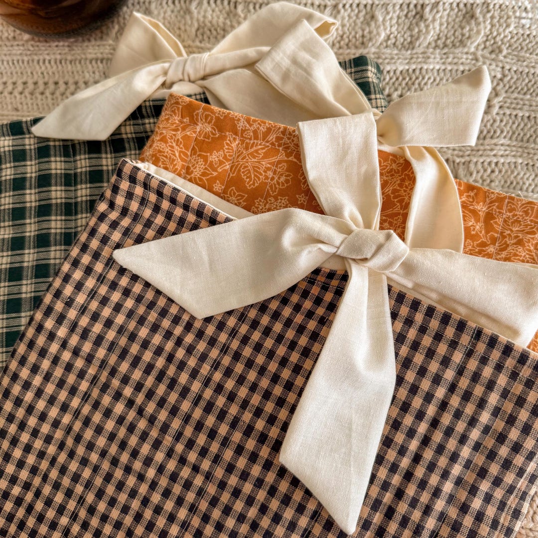 Quilted Book Sleeve with Bow: Handmade Cotton Book Protector