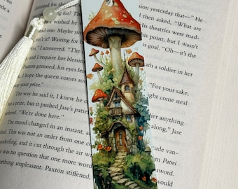 Whimsical Mushroom House Bookmark with Tassel | Enchanted Cottagecore Gift