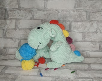 soft plush crochet green dragon, custom toy in any color, kids gift