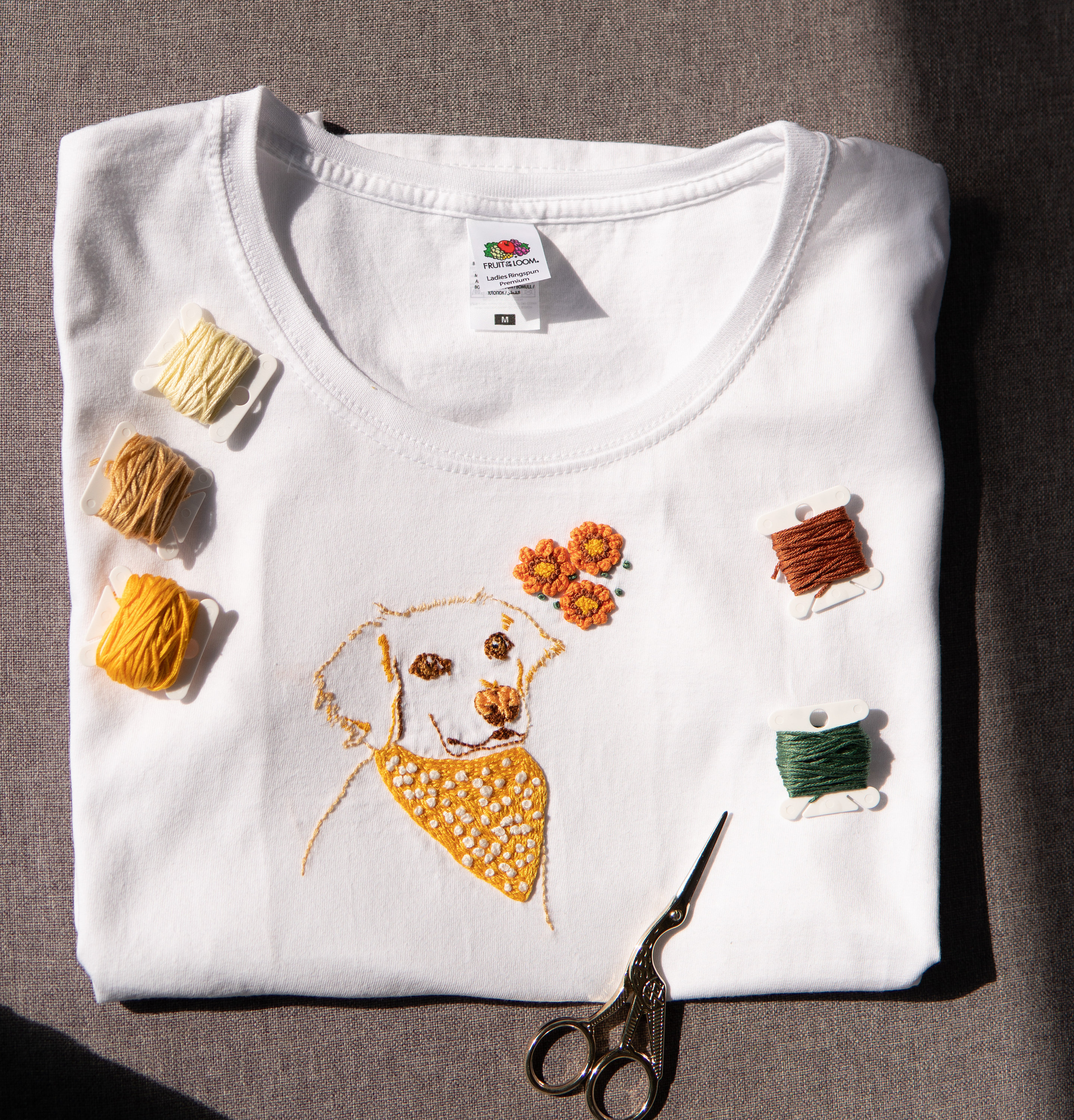 Custom Hand Embroidered Tshirt With Your Pet Organic Crewneck