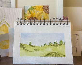 Landscape 2 - Springtime Serenity: Watercolor of Rolling Hills