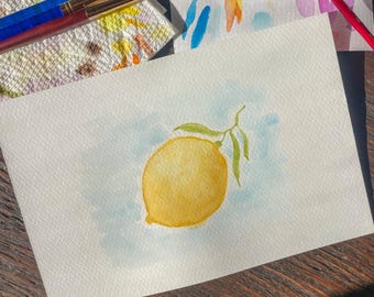 Original Watercolor Painting of a Fresh Lemon – Hand-Painted Citrus Art for Kitchen or Dining Room Decor