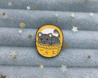 The cat in the basket enamel pin cute pin pins Birthday gift for her hard enamel pin