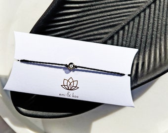 Mini Black and White Handmade Buri Nazar Evil Eye Protection Bracelet / Anklet 100% Egyptian Cotton Twist String