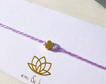 Mini Heart Rakhi Bracelet | 14k Gold-Plated Friendship Band Pink and Lilac