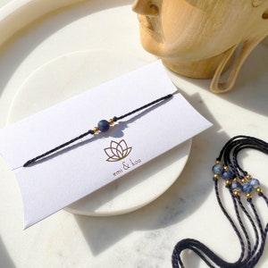 Natural Frosted Sodalite Rakhi Bracelet | Handmade Navy Rakhri | Frosted Crystal Healing Thread | Raksha Bandhan Friendship Tie