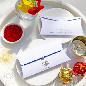 Luxury Sapphire Rakhi for Brother | 18k Gold Plated Handmade Rakhri | 2025 Rakhi Bracelet | Premium Egyptian Cotton | Raksha Bandhan UK Gift