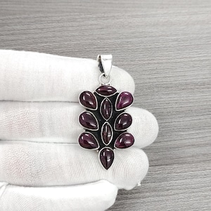 925 Sterling Silver Rhodolite Garnet Pendant – 5.5 cm Natural Gemstone Elegance