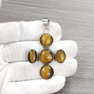 925 Sterling Silver Tiger’s Eye Pendant – 6.5 cm Natural Gemstone Design