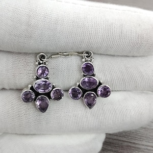 925 Sterling Silver Amethyst Earrings – Natural Gemstone Dangle Earrings