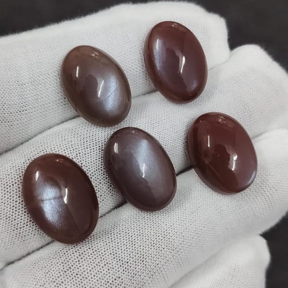 AAA Quality Polished Chocolate Moonstone Stones – Set of 5 (13mm x 18mm x 6.8mm)