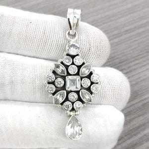 925 Sterling Silver Zirconia Pendant – 6 cm Sparkling Multi-Stone Design