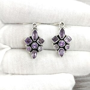 925 Sterling Silver Amethyst Earrings – Natural Gemstone Dangle Earrings
