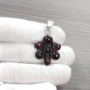 925 Sterling Silver Rhodolite Pendant – 4.5 cm Natural Gemstone Design