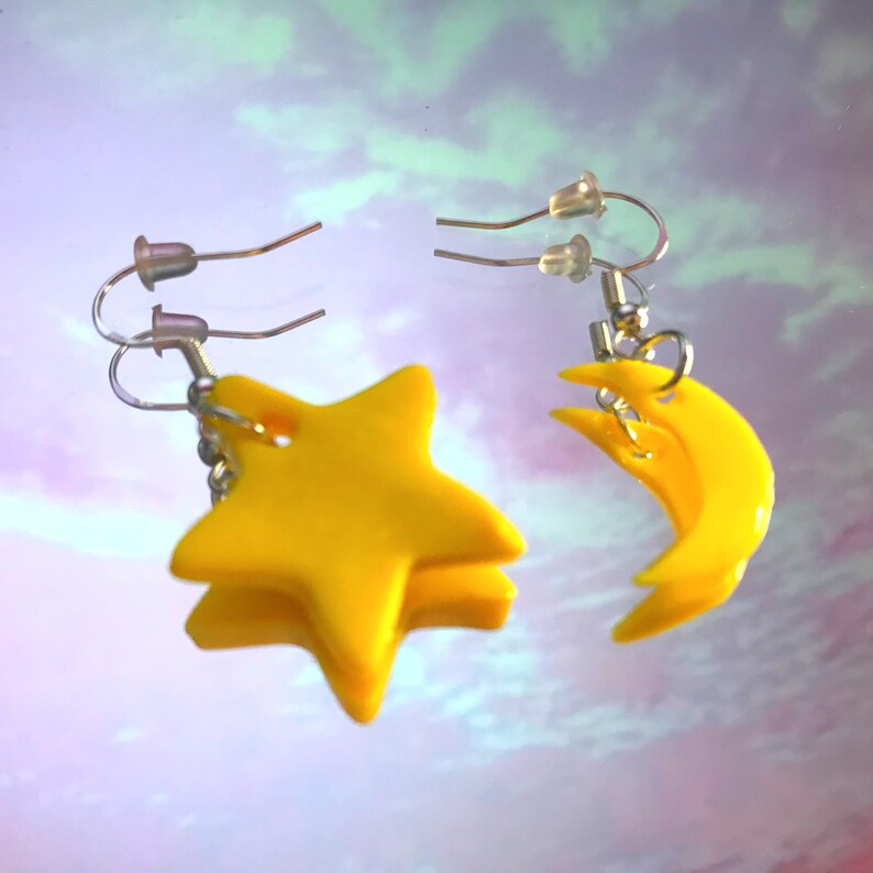 cute celestial earrings Celestial moon earrings star moon star and moon earrings celestial earrings safe earrings star earrings