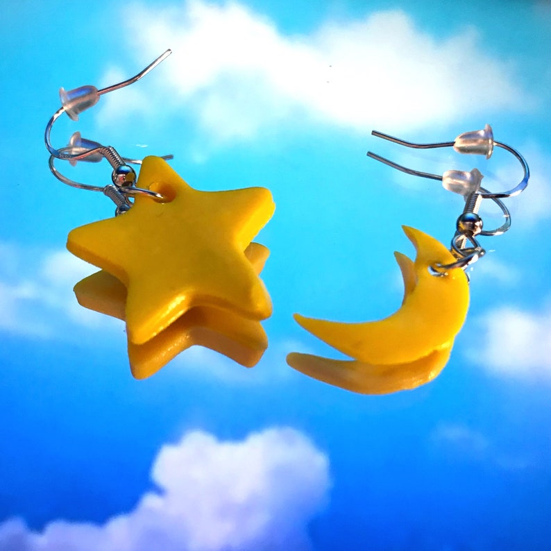 cute celestial earrings Celestial moon earrings star moon star and moon earrings celestial earrings safe earrings star earrings