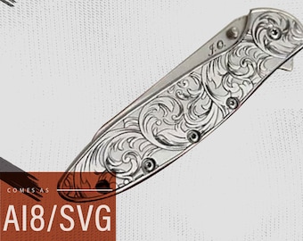 Plik cyfrowy SVG do grawerowania laserowego Kershaw LEEK 1660R AI8, grafika wektorowa Scrollwork do lasera, natychmiastowe pobranie ornamentu do szablonu ezcad