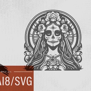 SVG la catrina file for laser engraving,fiber laser design,ai8 format for ezcad2,mexican woman skull,dia de los muertos vector file