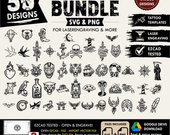 50x SVG Simple vintage Tattoo Designs Bundle - PNG Files included, svg for Laser Engraving & Tattoo Art,printing templates