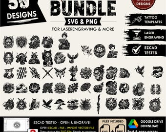 50x SVG japanese style Tattoo Designs Bundle - PNG Files included, svg for Laser Engraving & Tattoo Art,printing templates