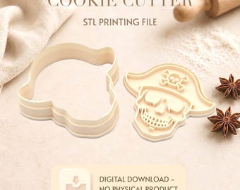 Pirate Skull Cookie Cutter STL File,Pirate Skull with pirate hat,Instant Digital Download,3d printable design diy cutters