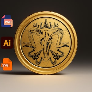 SVG Ram Skull Coin Design PNG AI8 Occult Engraving File for Laser Engraving Vinyl Cutting Tattoo Symbol Dark Art and Mystic Decor