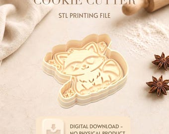 Kawaii racoon Cookiecutter STL File for 3D printing,Digital Product only,Cute racoon Cookie Cutter,Diy cookiecutter animals