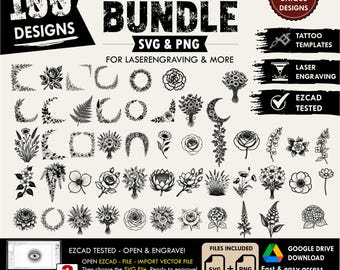 100x SVG stencil flower Designs Bundle - PNG Files included, svg for Laser Engraving & Tattoo Art,printing templates for diy projects