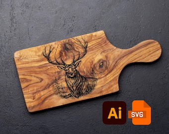 Deer engraving file | AI8 EZCad SVG vector | Antler wildlife wood pattern | CO2 laser cutting board engraving design | Rustic cabin art
