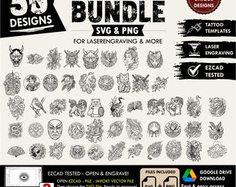 50x SVG Simple japanese style Tattoo Designs Bundle - PNG Files included, svg for Laser Engraving & Tattoo Art,printing templates