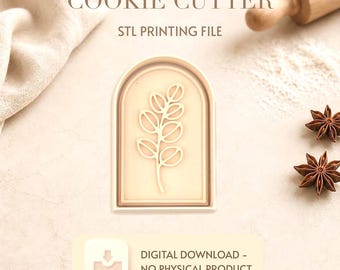 Boho Plant Arch Window Cookie Cutter STL File,Botanical Leaf Plant Stamp,3D Printable Fondant Cutter,Minimal Nature Design,Digital Download