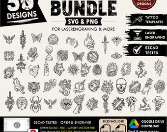 50x SVG oldschool Tattoo Designs Bundle - PNG Files included, svg for Laser Engraving & Tattoo Art,printing templates for diy projects