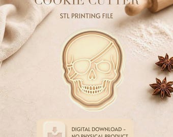 Pirate Skull Cookie Cutter STL File,Pirate Skull with Eye Patch,Instant Digital Download,3d printable design diy cutters