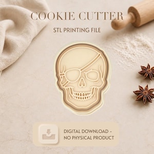 Pirate Skull Cookie Cutter STL File,Pirate Skull with Eye Patch,Instant Digital Download,3d printable design diy cutters