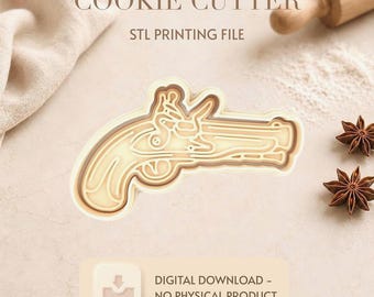 STL Cookie Cutter Pirate Flintlock Pistol, 3D Printable Pirate Gun Cutter, Fantasy Baking Mold, Clay Cutter File, Instant Download