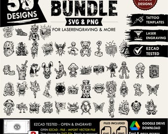 50x SVG crazy trash Tattoo Designs Bundle - PNG Files included, svg for Laser Engraving & Tattoo Art,printing templates for diy projects