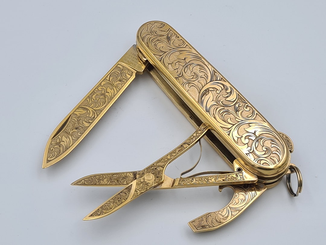 23.8c 999 Fine Gold Gold Plated Swiss Army Knife Compact Laser Engraved ...