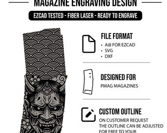 Japanese Oni engraving file, fits PMAG, Laser Etching File,AI8, SVG & DXF Formats,EZCAD2 ready,Polymer Magazine Design,Instant Download