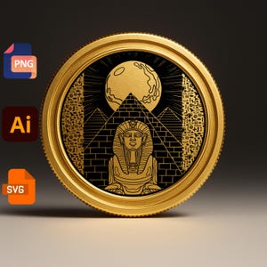 SVG Egyptian Coin Design PNG AI8 Pyramid and Sphinx Engraving File for Laser Engraving Vinyl Cutting Ancient Symbol Stencil and Digital Art