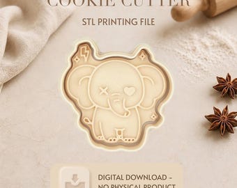 Kawaii elephant Cookiecutter STL File for 3D printing,Digital Product only,Cute elephant Cookie Cutter,Diy cookiecutter animals